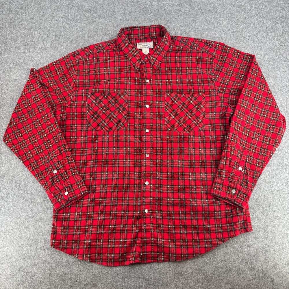 Haband Button-Down Mens L 14D Red Plaid Casual Joe EUC